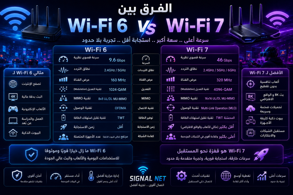 الفرق بين wifi 6 و wifi 7
