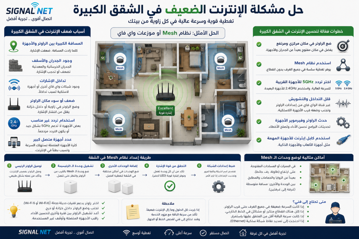 الإنترنت الضعيف في الشقق الكبيرة
