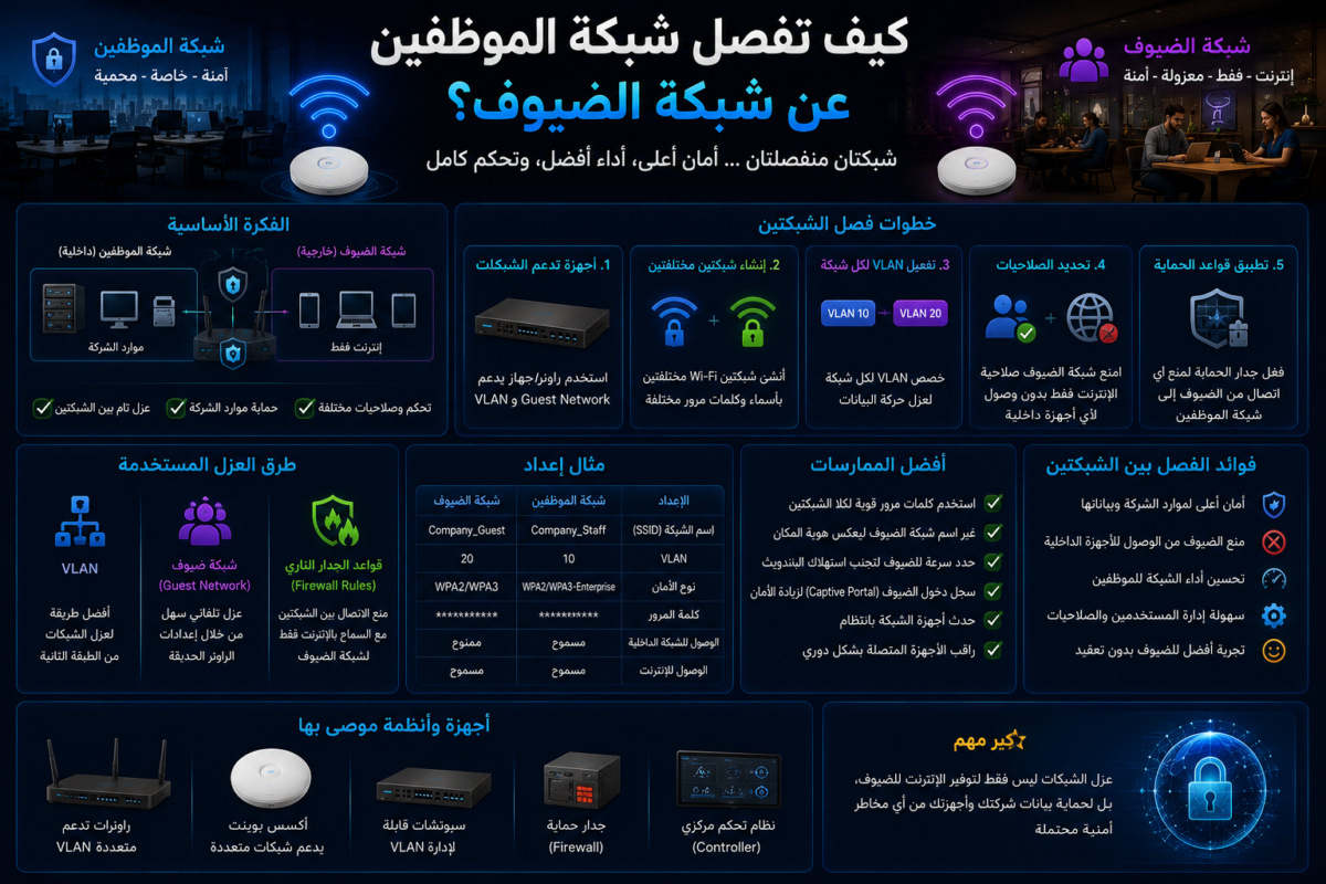 فصل شبكة الموظفين عن الضيوف