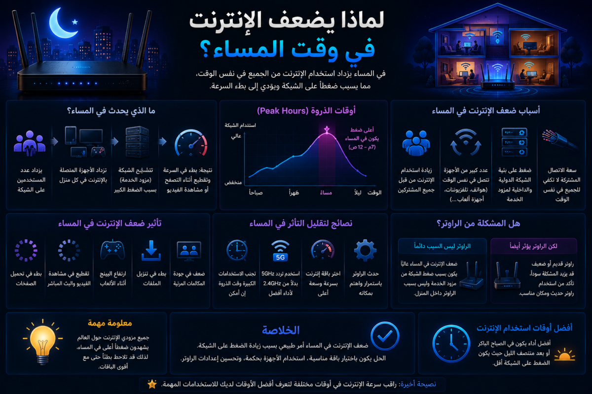 لماذا يضعف الإنترنت في وقت المساء؟