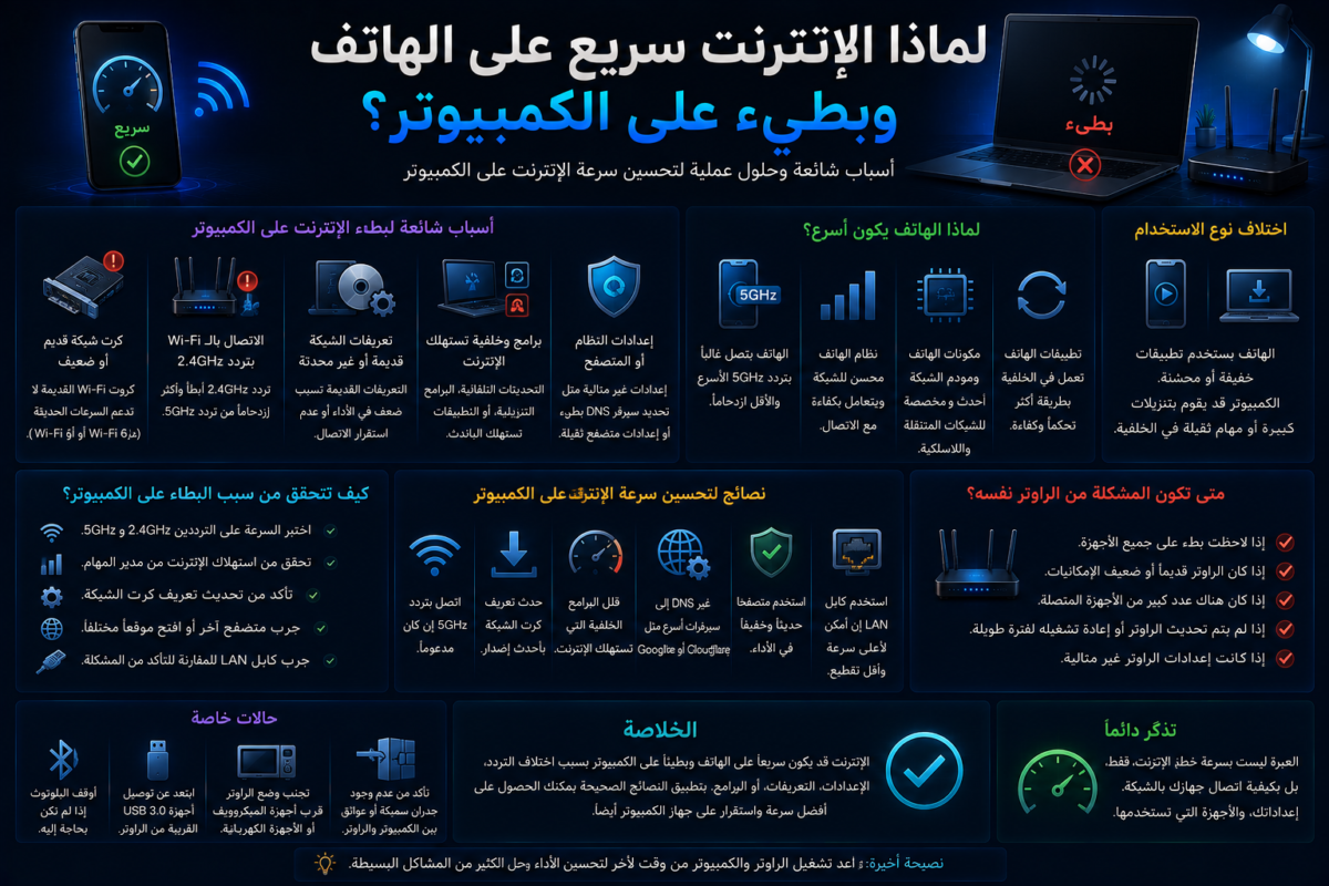 لماذا الإنترنت سريع على الهاتف وبطيء على الكمبيوتر؟