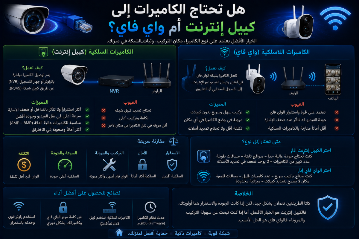 هل تحتاج الكاميرات إلى كيبل إنترنت أم واي فاي؟