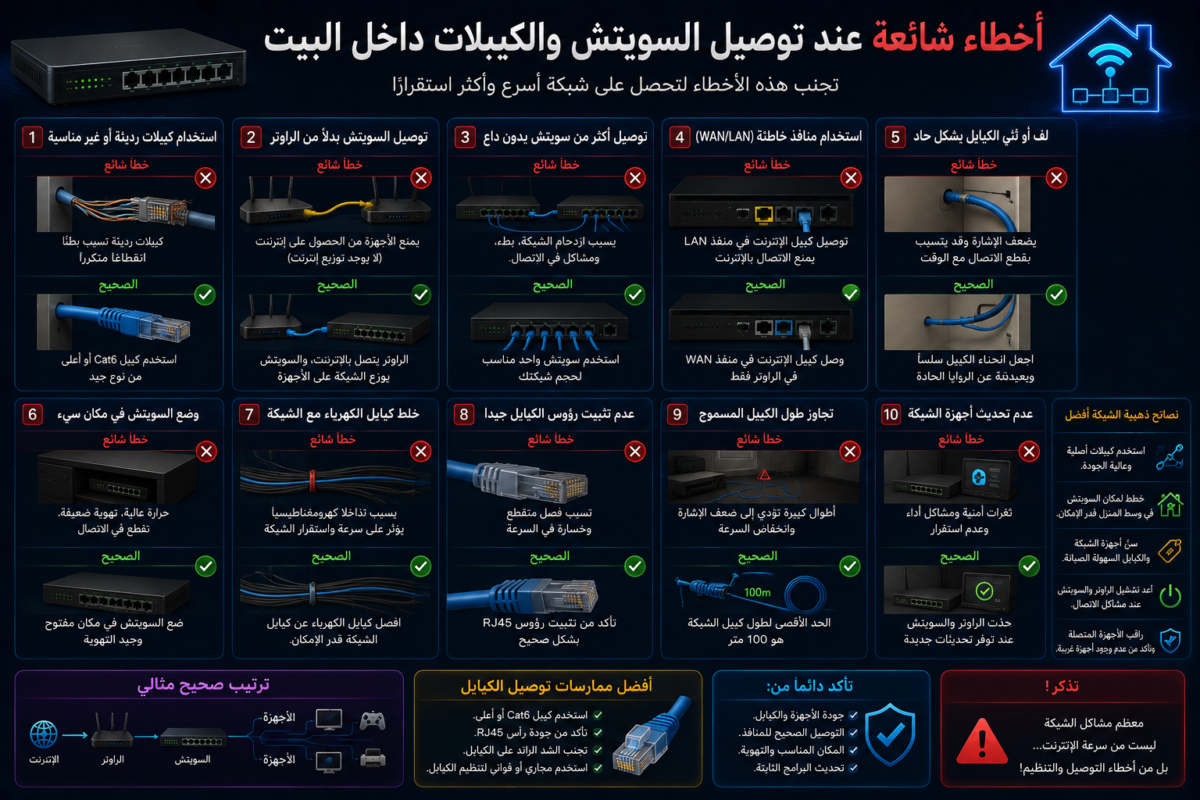 أخطاء توصيل السويتش والكيبلات